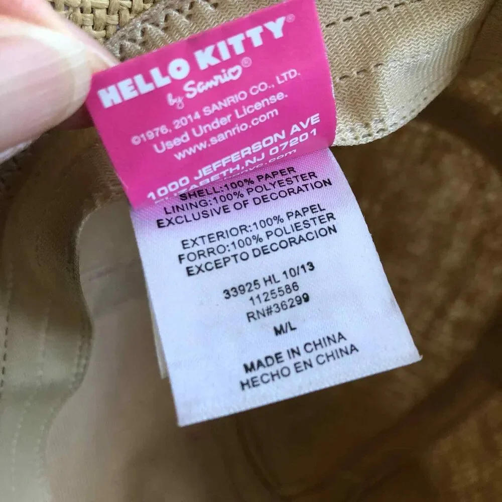Hello Kitty Straw Hat Fedora Hat Pink Trim Size Medium / Large